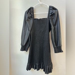 7 for all mankind black faux leather long sleeve fitted mini dress womens M NWT